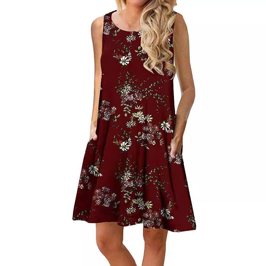 Damen ärmelloses Blumen-Minikleid mit praktischen Eingrifftaschen Drune