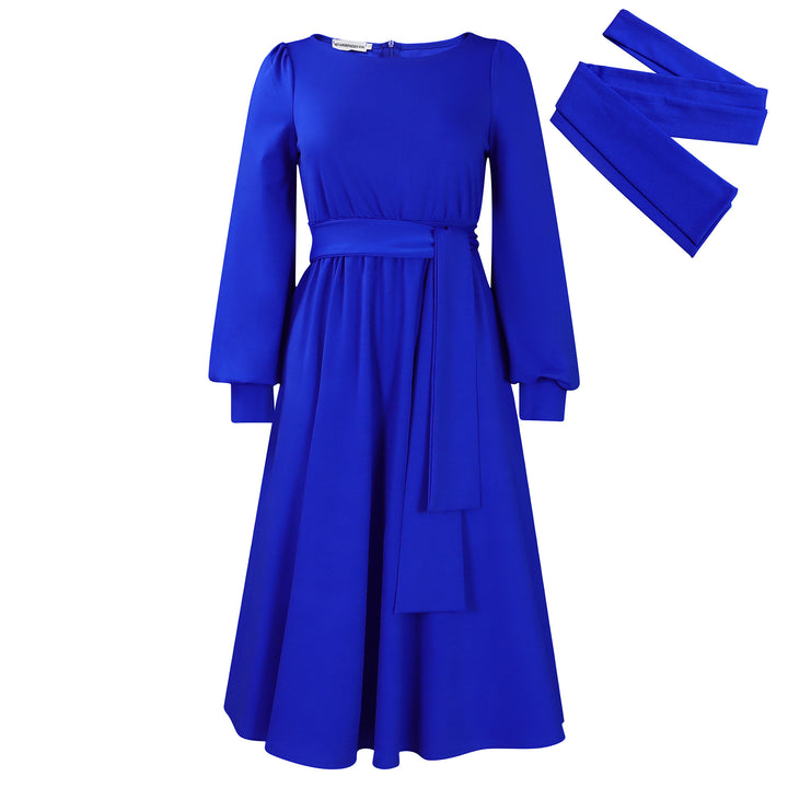 Damen Maxikleidung mit elegantem Wickelgürtel und voluminösen Ärmeln Drune