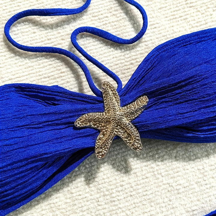 Damen Bandeau-Bikini-Set mit verspieltem Wickelrock und funkelndem Starfish-Detail Drune