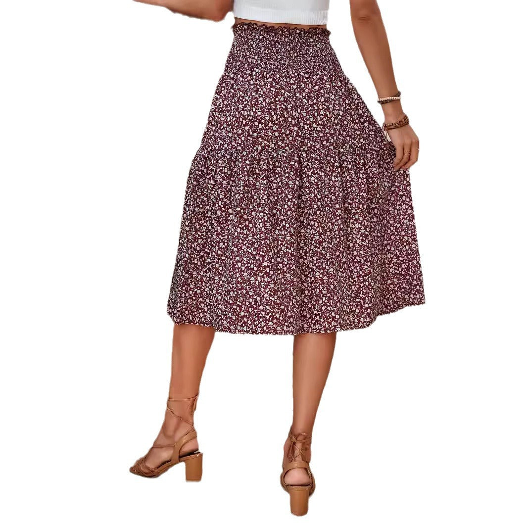 Damen Midirock mit elastischem Taillenbund und floralem Design Drune