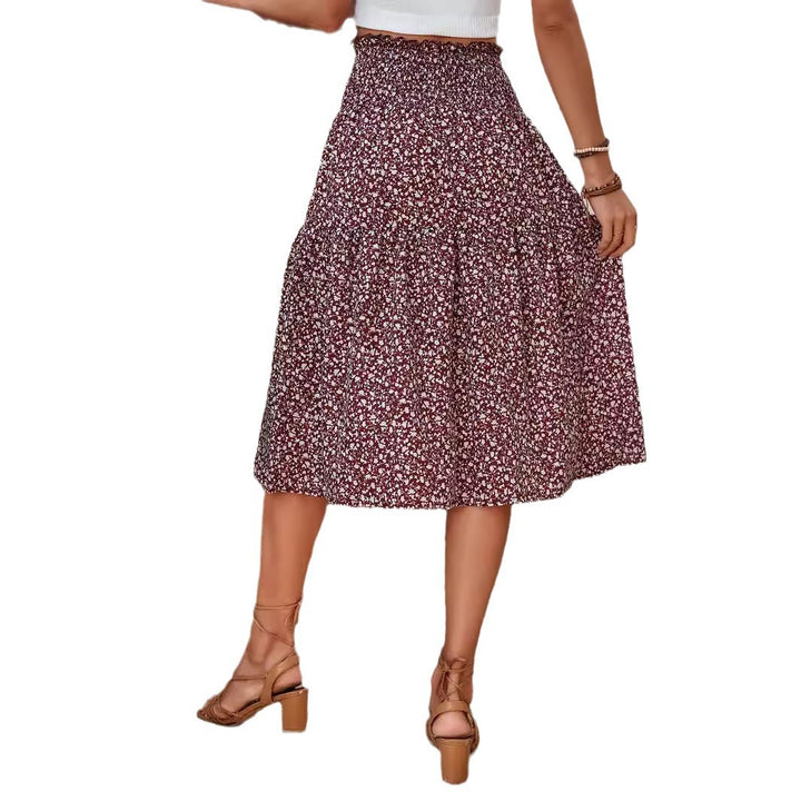 Damen Midirock mit elastischem Taillenbund und floralem Design Drune