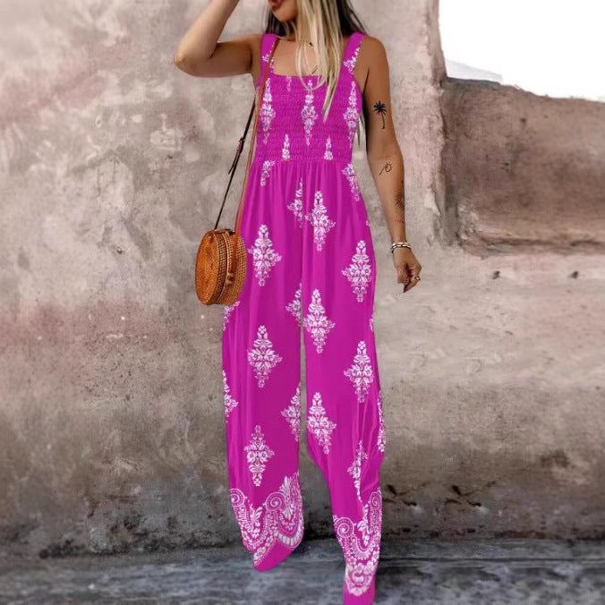Damen Jumpsuit mit elastischem Taillenbund und floralen Verzierungen Drune