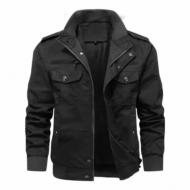 Herren robuste Canvas-Fieldjacke mit Stehkragen, Mehrfachtaschen und Rippbündchen Drune