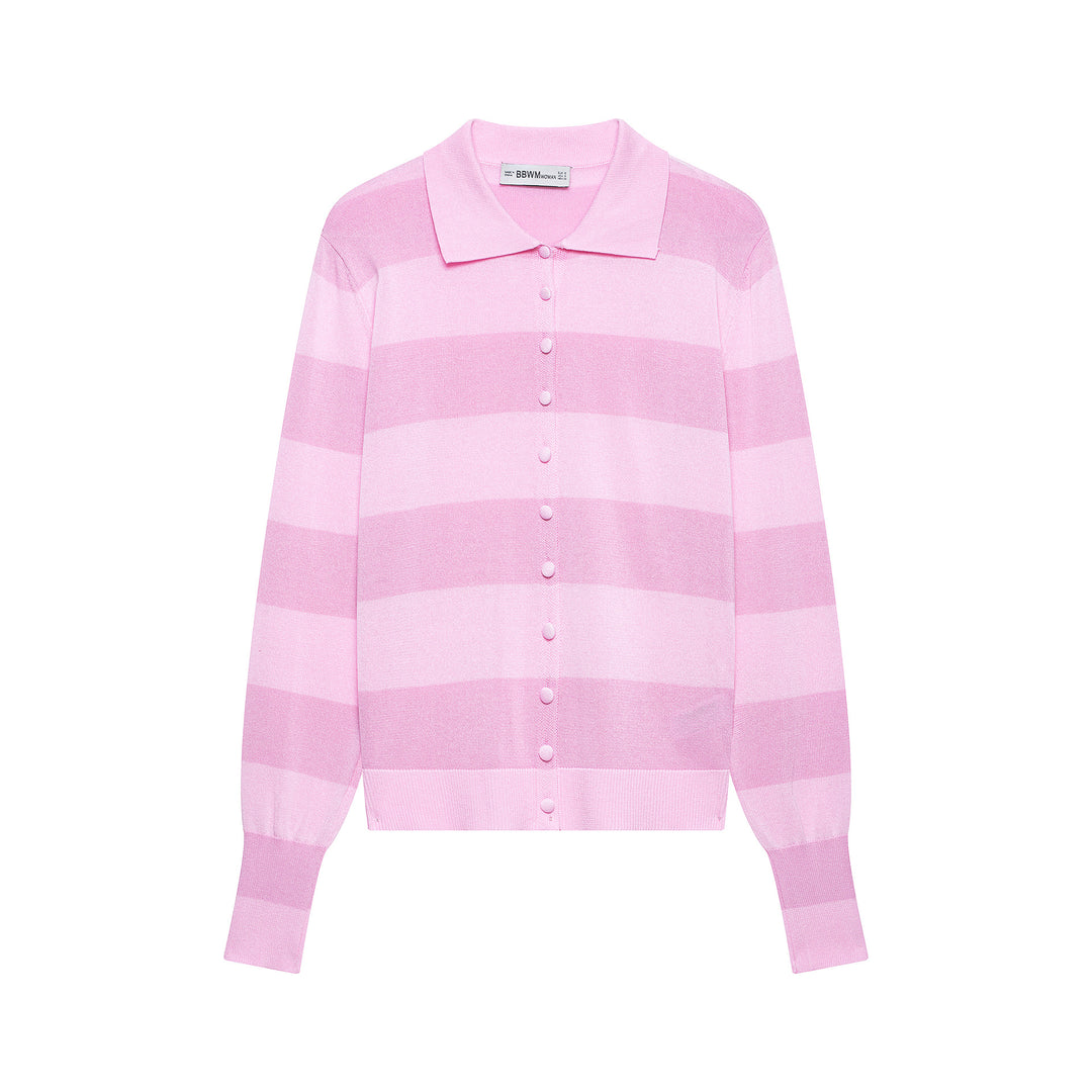 Damen Gestreifte Cropped Polo‑Strickjacke mit kastiger Silhouette und Rippbündchen Drune