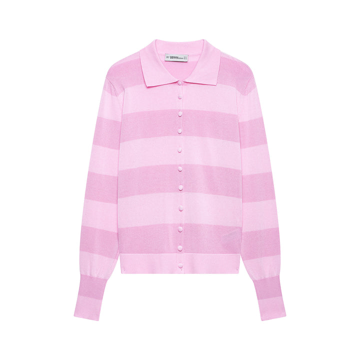 Damen Gestreifte Cropped Polo‑Strickjacke mit kastiger Silhouette und Rippbündchen Drune