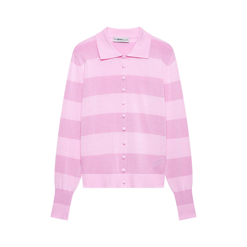 Damen Gestreifte Cropped Polo‑Strickjacke mit kastiger Silhouette und Rippbündchen Drune