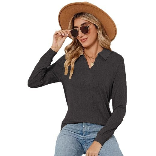 Damen Langarm-Bluse mit Polokragen und eleganter Passform Drune