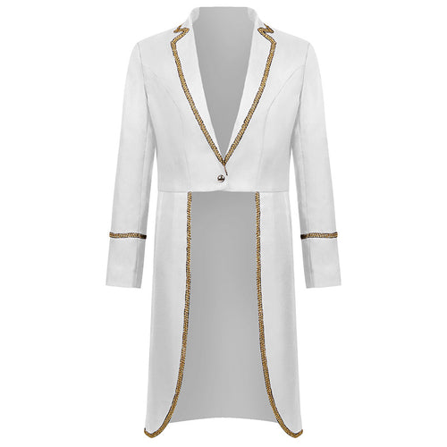 Damen nan langer taillierter Blazer-Mantel mit goldener Kettendetail und einreihigem Verschluss Drune