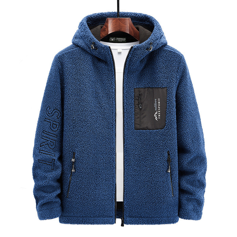 Herren Sherpa‑Fleece Kapuzenjacke mit Reißverschluss und Brusttasche Drune