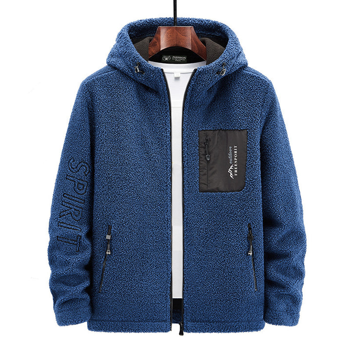Herren Sherpa‑Fleece Kapuzenjacke mit Reißverschluss und Brusttasche Drune