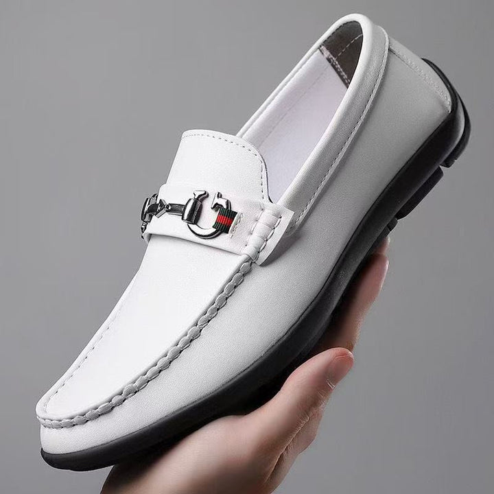 Herren Elegante Lederimitat-Loafer mit Ziernaht und Metallbit-Detail Drune