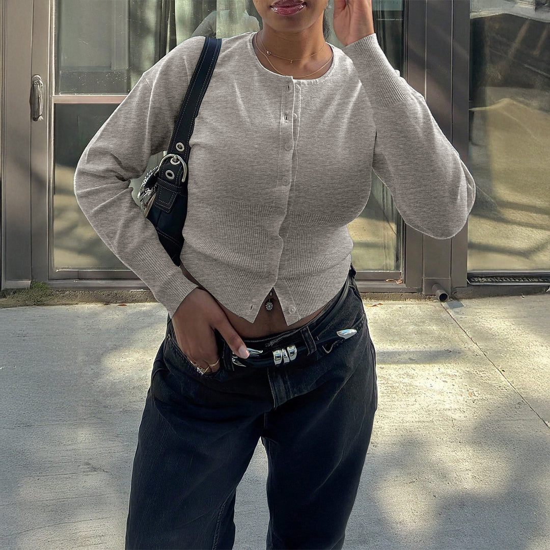Damen nan figurbetonter Feinstrickpullover mit tailliertem Rippbund und langen Ärmeln Drune