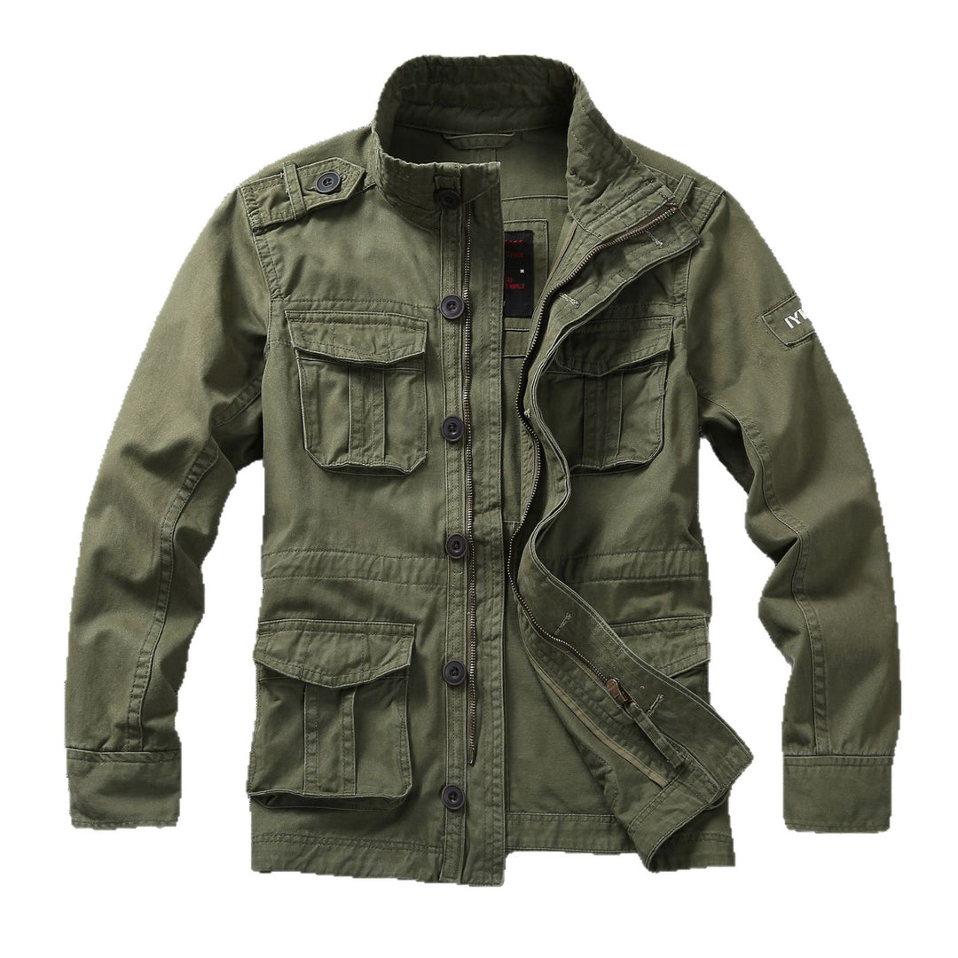 Herren Militärische Feldjacke aus Baumwoll-Mix mit Stehkragen und Multifunktionstaschen Drune