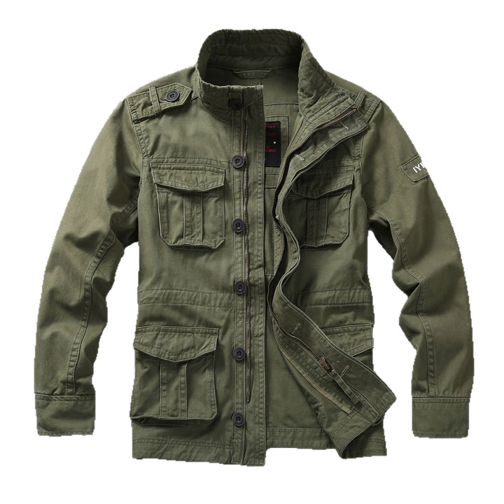 Herren Militärische Feldjacke aus Baumwoll-Mix mit Stehkragen und Multifunktionstaschen Drune