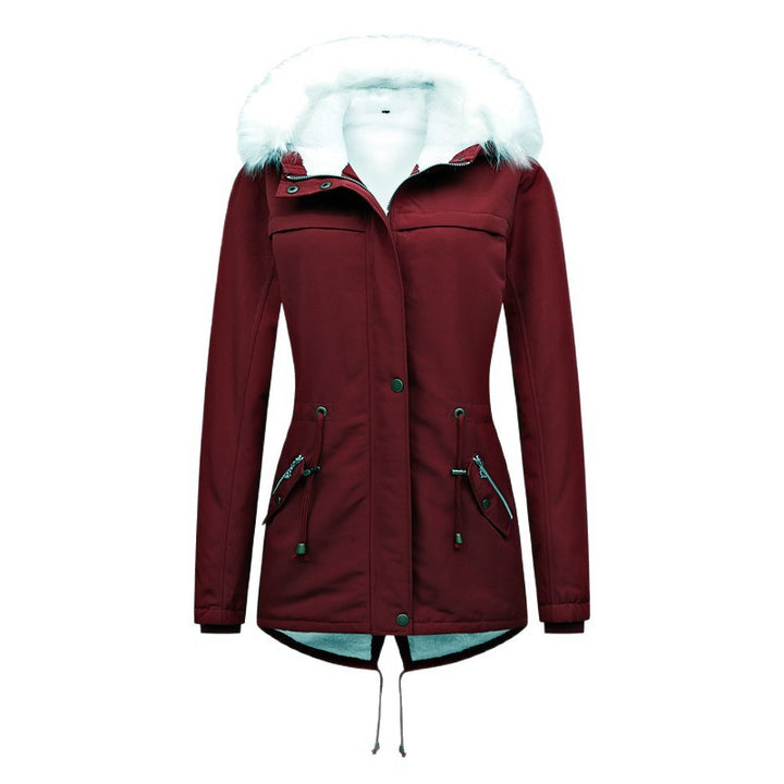 Damen Thermischer Parka mit Kunstfellkapuze und Taillenzug Drune