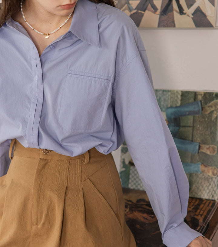 Damen Oversized Hemdbluse mit Brusttasche Drune
