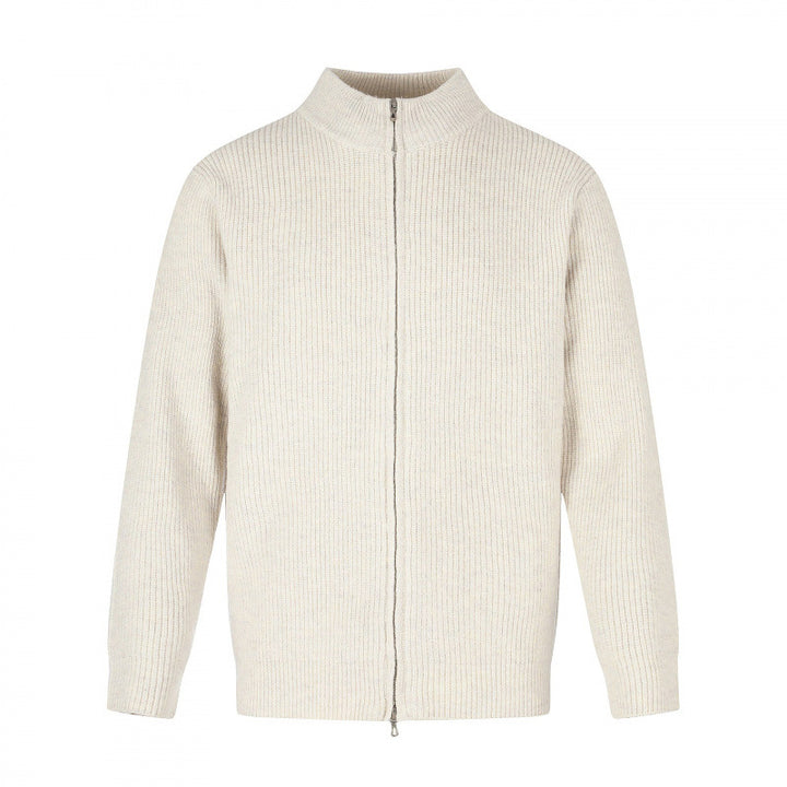 Unisex Reißverschluss-Strickjacke im Boxy‑Cut mit Stehkragen und Rippenstruktur Drune