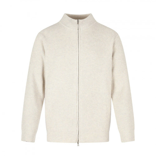 Unisex Reißverschluss-Strickjacke im Boxy‑Cut mit Stehkragen und Rippenstruktur Drune