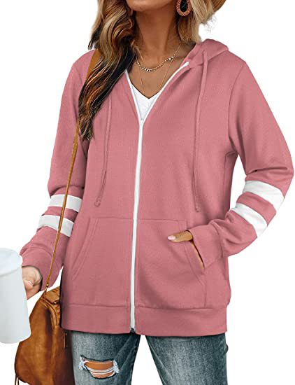 Damen sportliche Kapuzenjacke mit kontrastierenden Streifen Drune