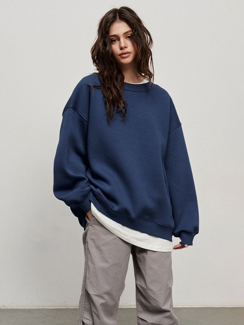 Drune | Damen Lockere Rundhals-fleece-sweatshirt