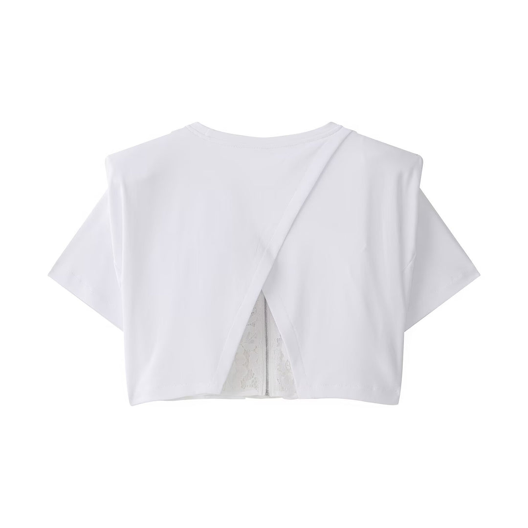Damen Crop-T-Shirt mit eleganter Spitzenunterlage Drune