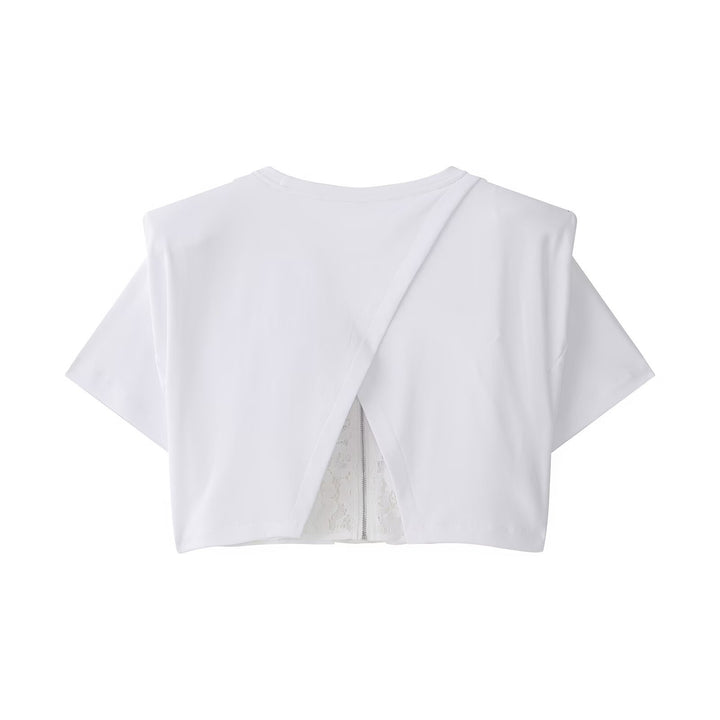 Damen Crop-T-Shirt mit eleganter Spitzenunterlage Drune