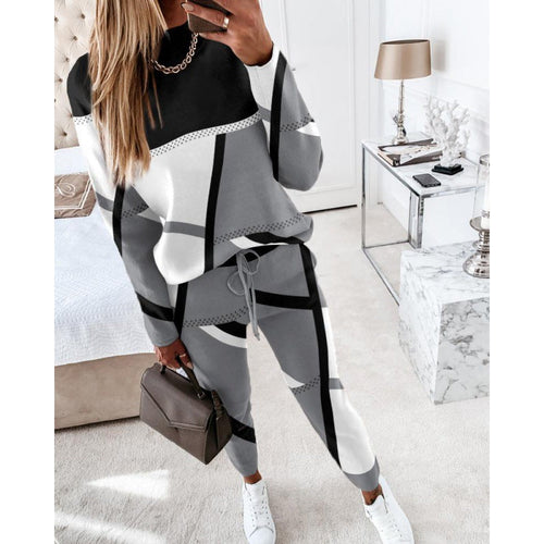 Damen trendy Sweatanzug mit grafischem Muster Drune