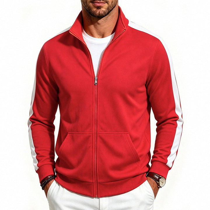 Herren Athletische Trainingsjacke mit durchgehendem Reißverschluss und kontrastierter Schulterstreifen Drune