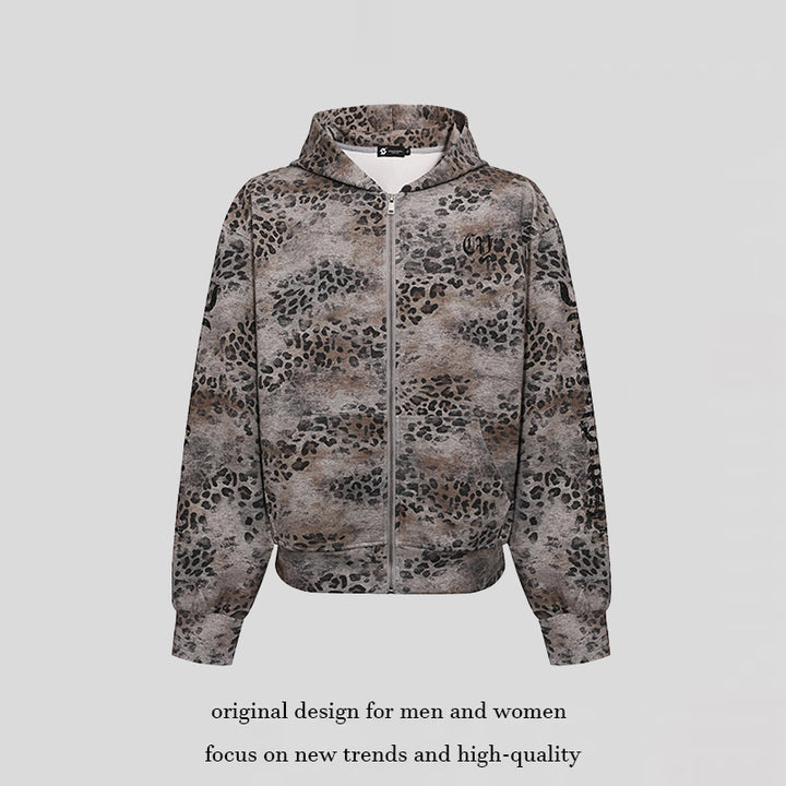 Damen Kapuzen-Sweatjacke mit durchgehendem Reißverschluss und Allover-Leopardenprint Drune