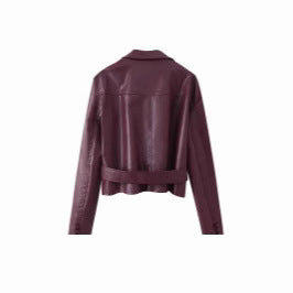 Damen Modische Kunstlederjacke mit schickem Taillengürtel Drune