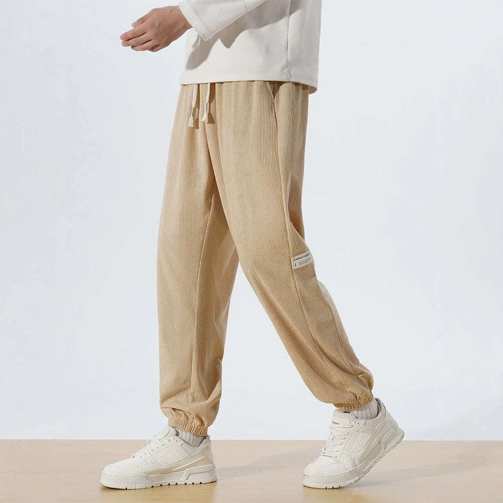 Herren Relaxed-Fit Cord-Jogginghose mit Tunnelzug, elastischen Knöchelbündchen & Cargo-Detail Drune