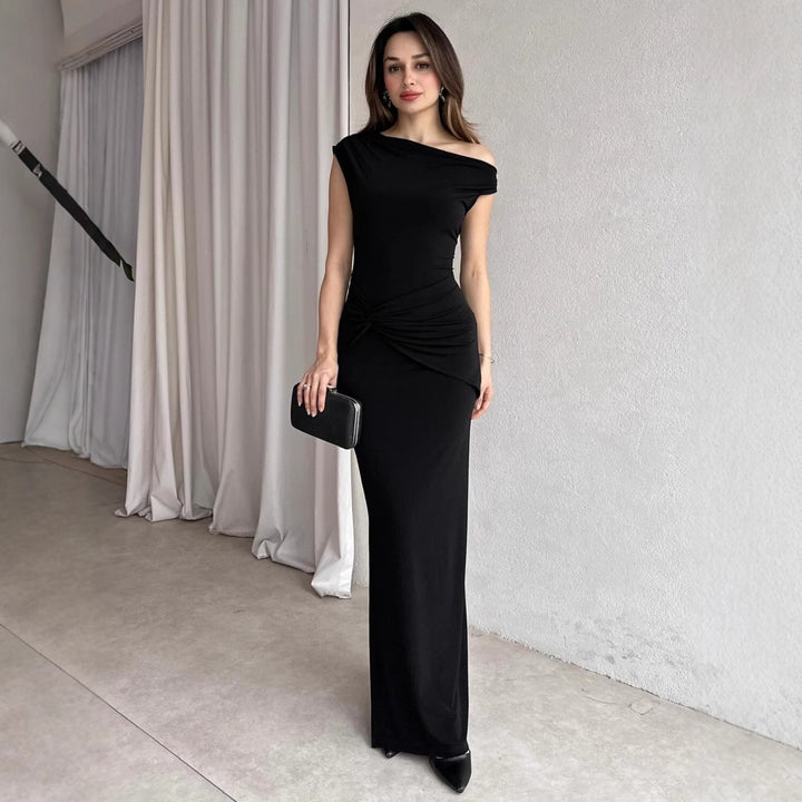 Damen Elegantes Maxikleid mit Off-Shoulder Design und dekorativer Raffung Drune