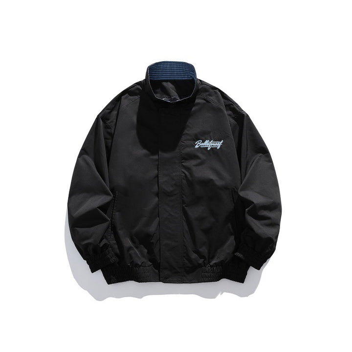 Unisex Leichte Boxy-Blousonjacke mit Stehkragen, elastischen Bündchen und gesticktem Brustdetail Drune