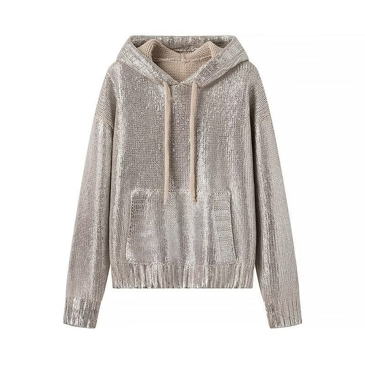Damen modischer Glitzer Hoodie mit Kängurutasche und elastischem Bund Drune