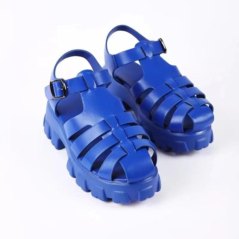 Damen  robuste Plateau-Sandalen mit mehreren Zier- und Komfortriemen, verstellbarer Metall-Schnalle und profiliertem Traktorabsatz Drune