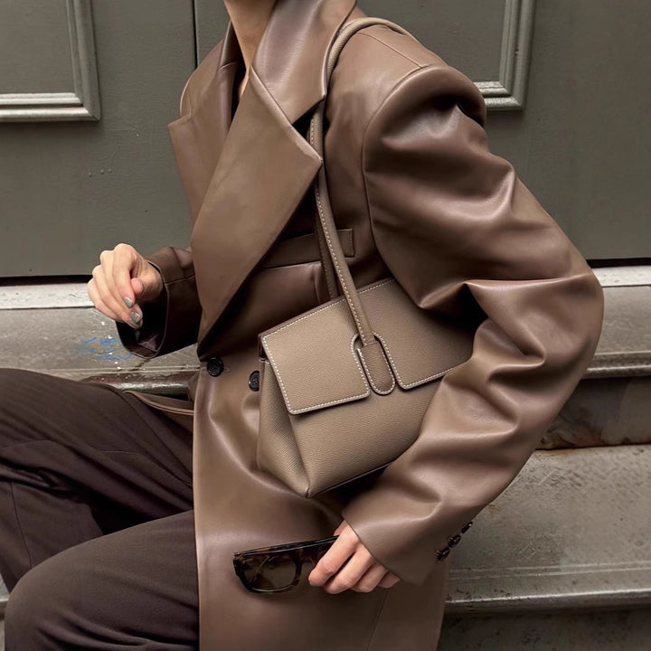 Damen stilvolle Kunstlederblazerjacke mit oversized Schnitt Drune