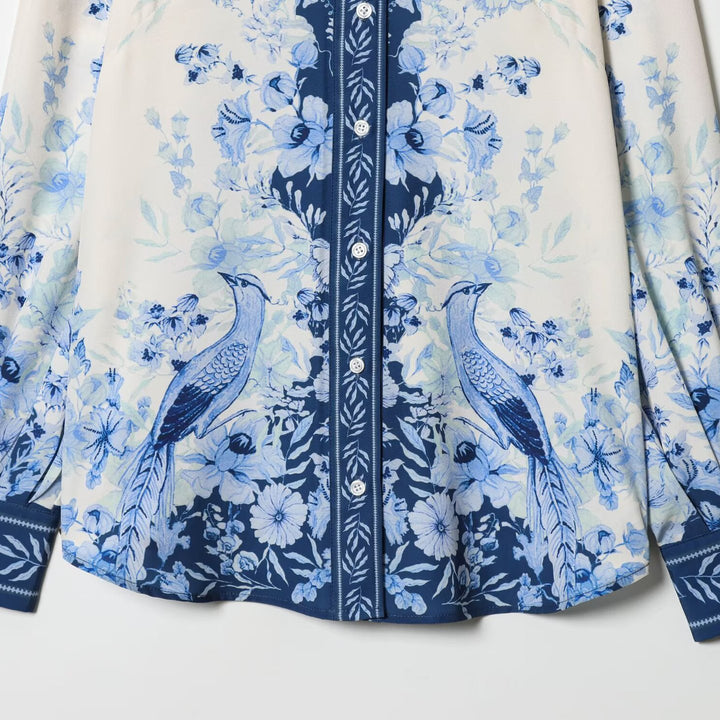 Damen Geblümte Oversize‑Seidenoptik‑Bluse mit Borderprint Drune