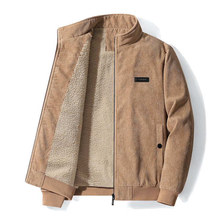 Herren nan gefütterte Cord-Blousonjacke mit Teddyfleece-Innenfutter, Stehkragen und elastischen Bündchen Drune