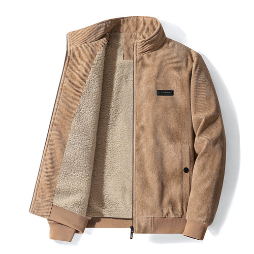 Herren nan gefütterte Cord-Blousonjacke mit Teddyfleece-Innenfutter, Stehkragen und elastischen Bündchen Drune
