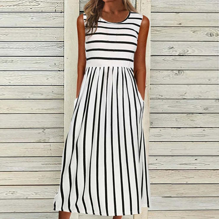 Damen Midikleid mit modernem Streifenmuster Drune