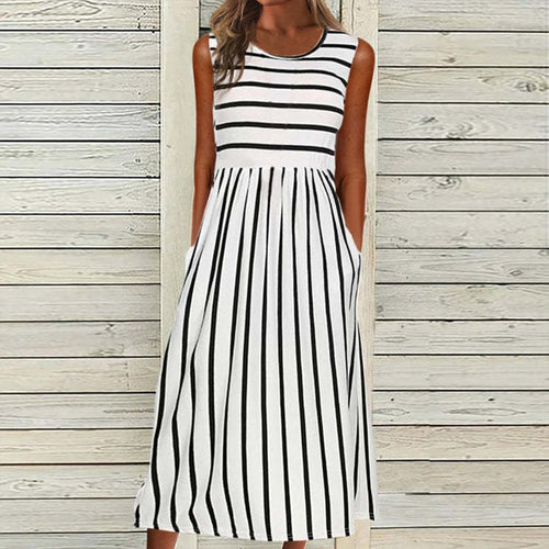 Damen Midikleid mit modernem Streifenmuster Drune