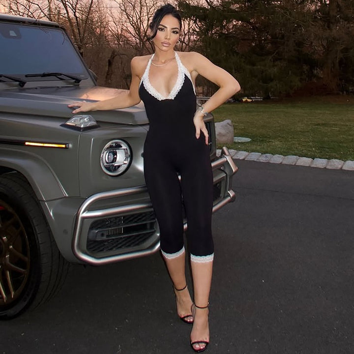 Damen Eleganter Jumpsuit mit Spitzendetails und taillierter Silhouette Drune