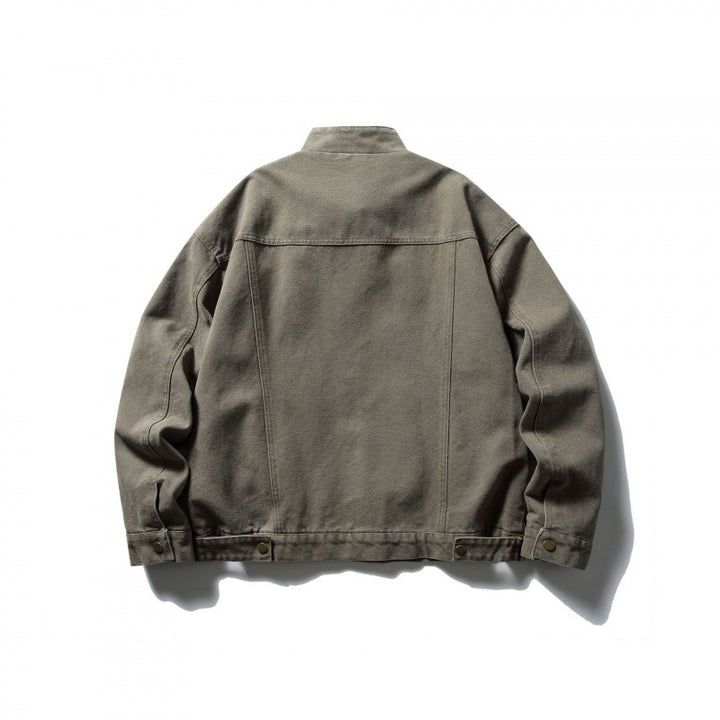 Herren Boxy Canvas-Jacke mit Stehkragen, Reißverschluss und Nahtpaneelen Drune