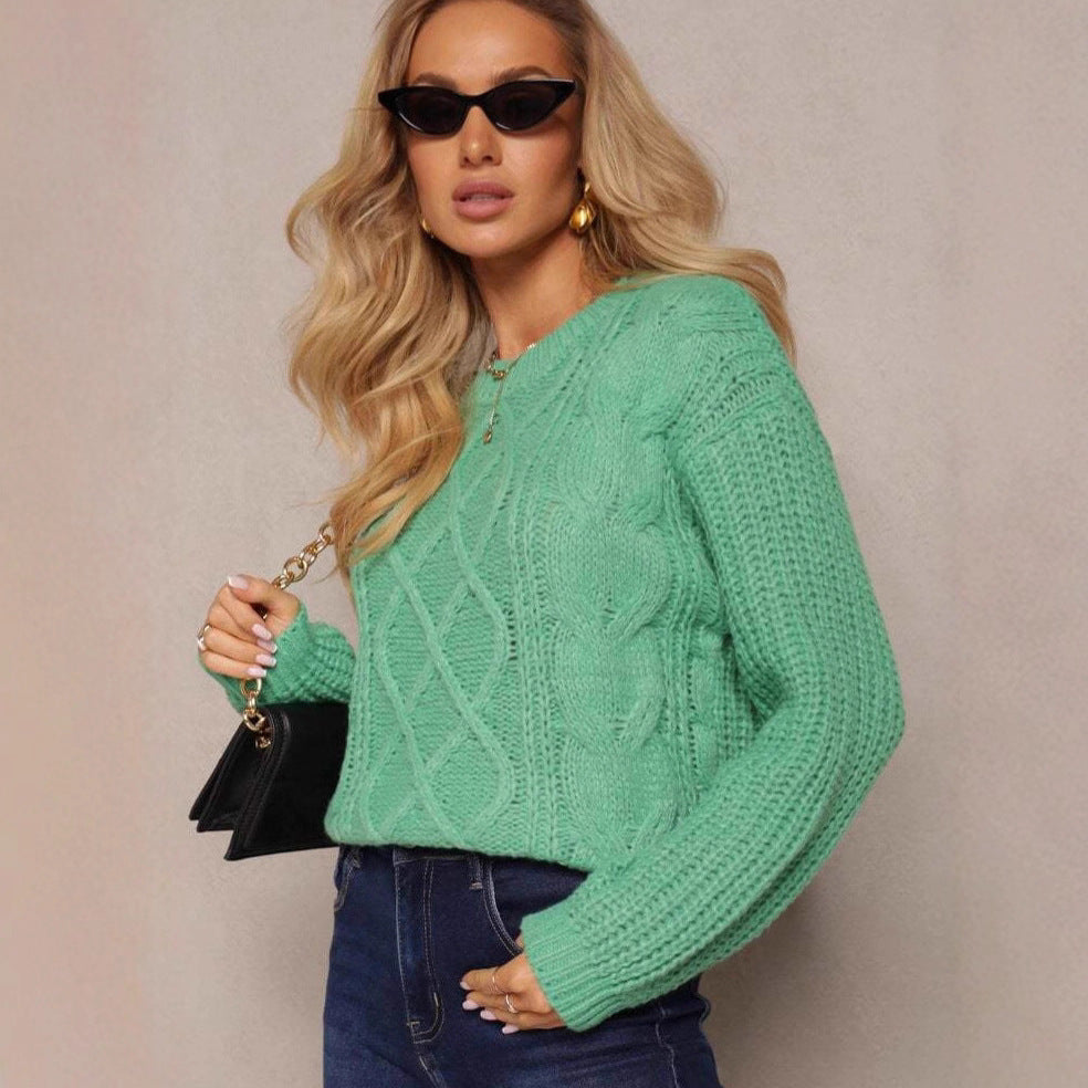 Damen Grobstrickpullover mit romantischem Zopfdesign und weiten Ärmeln Drune