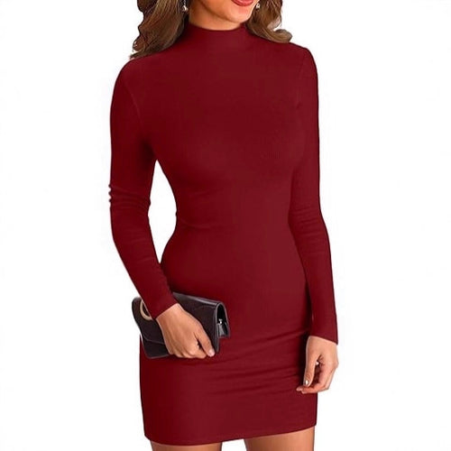 Damen Figurbetontes Rollkragen‑Minikleid aus Stretch‑Jersey mit Langarm Drune