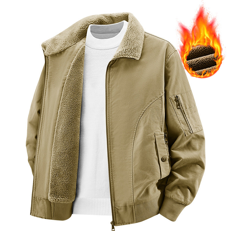 Herren Thermo-Bomberjacke im Vintage-Stil mit Teddyplüsch-Futter und Mehrfach-Taschen Drune