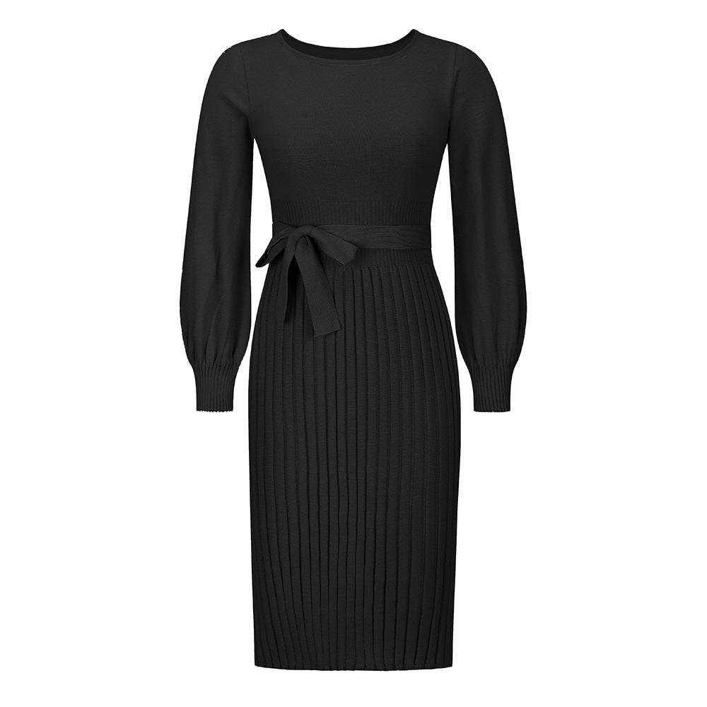 Damen Strickkleid mit taillierbarem Gürtel und langen Ärmeln Drune