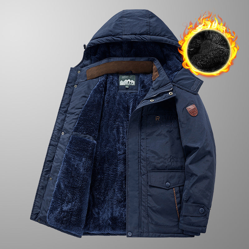 Herren Isolierter Fieldparka mit durchgehendem Plüschfutter, Kapuze und Multifunktions‑Taschen Drune