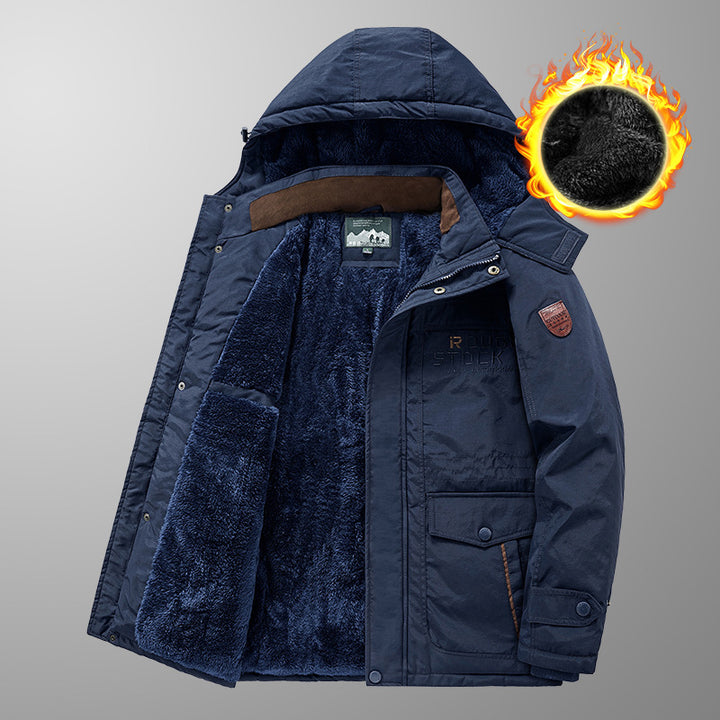 Herren Isolierter Fieldparka mit durchgehendem Plüschfutter, Kapuze und Multifunktions‑Taschen Drune