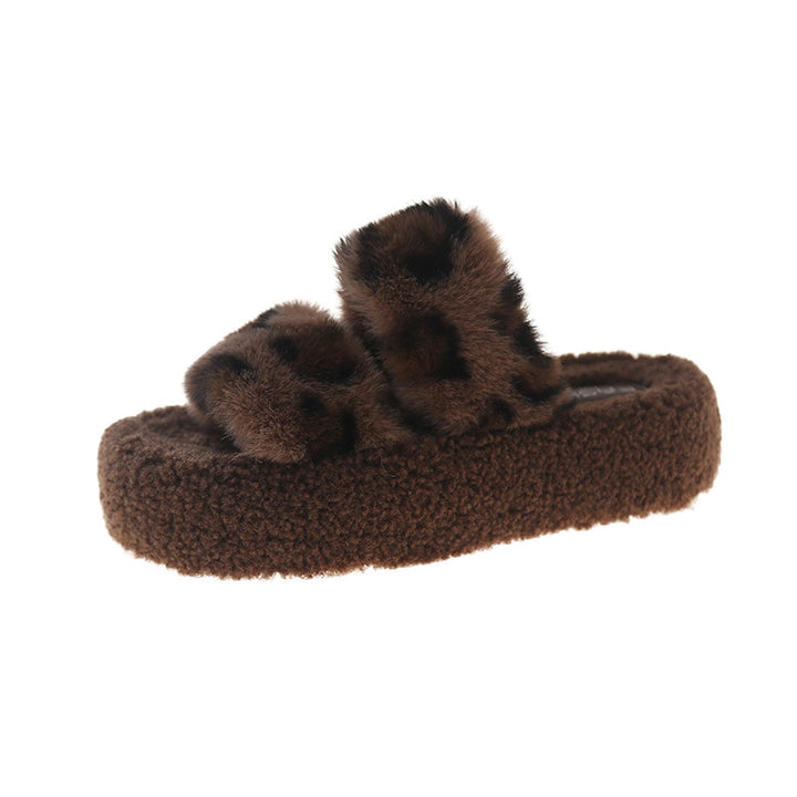 Damen Hausschuhe mit kuscheligem Plüschoberteil und eleganten Leopardenakzenten Drune